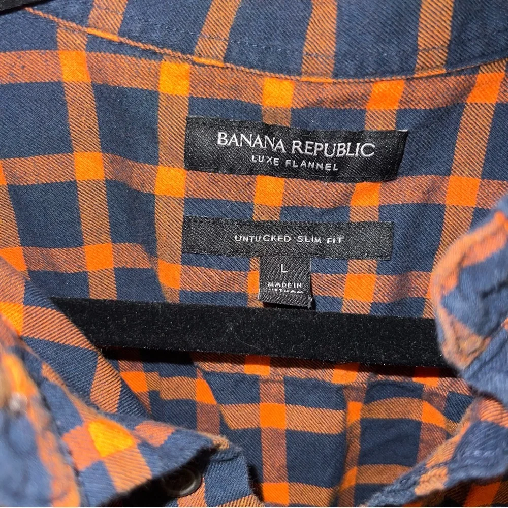 Banana Republic UNTUCKED SLIM-FIT FLANNEL SHIRT orange plaid size large